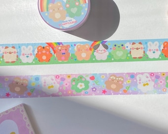 cute washi 20mm tape-kawaii washi tape,bear washi tape,frog washi tape,cute bujo washi tape,colorful washi tape,cute stationery washi tape