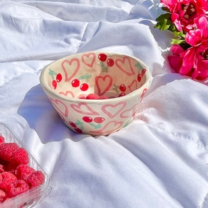 PREORDER:cherry love-handmade ceramic bowl,cute bowl,handmade kitchenware,cute cereal bowl,aesthetic bowl,cute ceramic bowl,cute ceramics