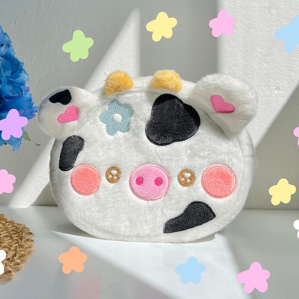 The Cow Pouch-cow bag-cute cow bag-frog purse-plush bag-cow plush-cow plushie-cute makeup bag-kawaii backpack-toiletry bag-strawberry cow