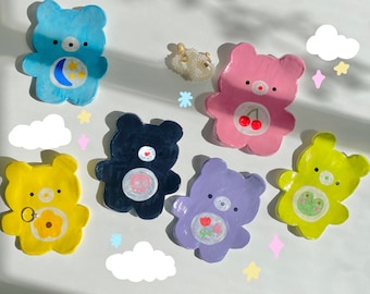 PREORDER:rainbow bears cute ceramic jewelry dish,cute catch all,funky dish,clay dish,cute dish, ceramic dish,unique dish,handmade ring dish,