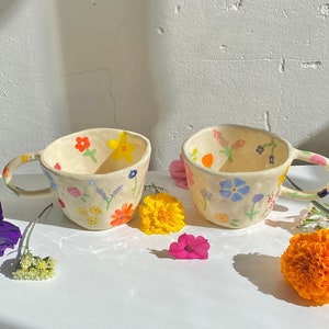 PREORDER:wildflower bouquet handmade ceramic mug-handmade mug-cute handmade clay mug-aesthetic handmade mug-aesthetic mug-flower mug-mug