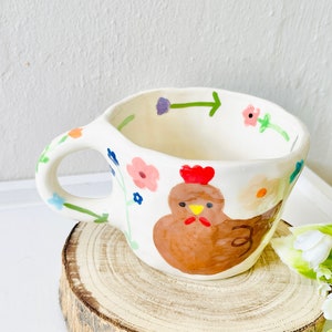 PREORDER:chickens in the garden handmade ceramic mug-handmade mug-handmade ceramic mug-handmade clay mug-flower mug-chicken mug-handmade mug