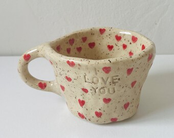 i love you handmade speckled ceramic mug-hearts mug-i love you mug-mug gift for significant other-couples gift mug-cute coffee mug-heart cup