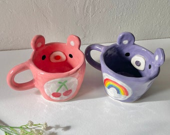 PREORDER: handmade rainbow bears ceramic mug-handmade ceramic mug-kawaii mug-cute mug-bear mug-girly mug-cute ceramics-rainbow bears