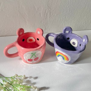 PREORDER: handmade rainbow bears ceramic mug-handmade ceramic mug-kawaii mug-cute mug-bear mug-girly mug-cute ceramics-rainbow bears
