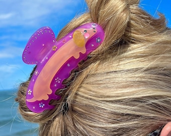 The Flower Dachshund cellulose acetate hair clip-fun hair claw clip-hair claw clip designs-hair claw clips-acetate hair claw-dog hair clip