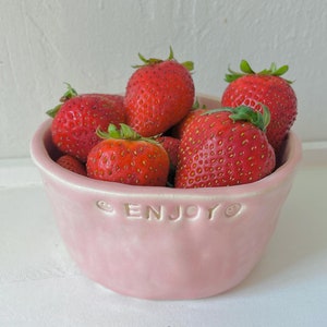 PREORDER:handmade &quot;enjoy&quot; ceramic bowl-pink bowl cute-cute snack bowl-bowl for her-aesthetic bowl-cute ceramics-handmade bowl-ceramic bowl