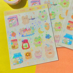 breakfast time glitter sticker sheet-breakfast sticker sheet-polco sticker sheet-cute sticker sheet-frog sticker sheet-kawaii sticker sheet