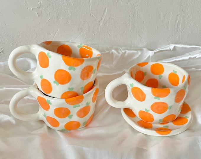 PREORDER:orange love handmade ceramic mug-clay mug handmade,handmade mug,aesthetic mug,modern coffee mug,cute mug, oranges mug, mug