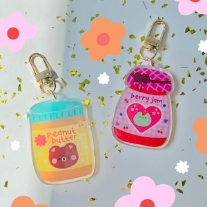 peanut butter & jelly matching acrylic keychains-bff keychain-froggy keychain-bear keychain-matching keychains-food keychain-best friend