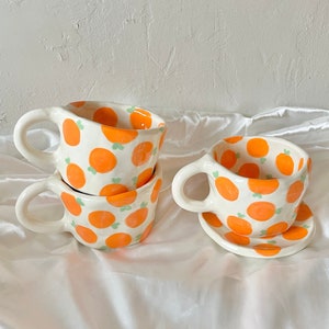 PREORDER:orange love handmade ceramic mug-clay mug handmade,handmade mug,aesthetic mug,modern coffee mug,cute mug, oranges mug, mug