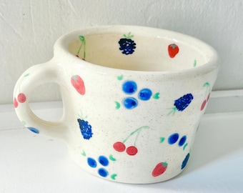 PREORDER: berries handmade ceramic mug-fruit pottery mug-fruit ceramic mug-berry mug-handmade ceramic mug-strawberry mug-aesthetic mug