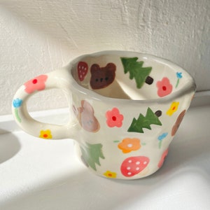 beary's forest handmade ceramic mug-handmade ceramic mug-bear mug-cute pottery mug handmade clay mug-cute ceramic mug-aesthetic mug-bear