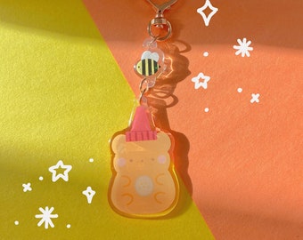 honey bear & bee acrylic keychain-cute acrylic keychain,cute bear keychain,cute acrylic charm,cute bear charm,kawaii acrylic keychain, bee