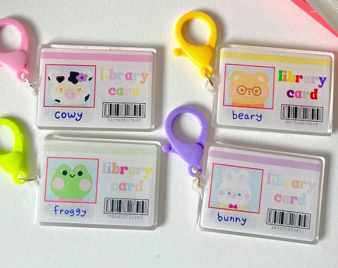 Keychain Library Sign Froggy,beary,cowy,bunny Library Card Keychains-library Keychain-book ...