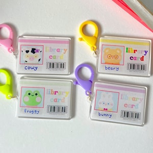 froggy,beary,cowy,bunny library card keychains-library keychain-book keychain-book lover keychain-book gift-reading keychain-frog keychain