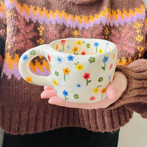 PREORDER: belle fleur handmade ceramic mug- ceramic mug handmade-flower mug-handmade flower mug-cute mug-mug for her-pottery mug handmade