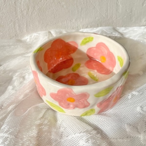 PREORDER: pink flowers handmade ceramic bowl-handmade pottery bowl-cute handmade bowl-aesthetic bowl-cute bowl-snack bowl-pottery bowl-bowl