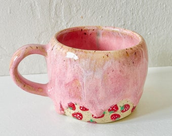 PREORDER:Strawberry dreams handmade ceramic mug-handmade pottery mug-pink glazed mug-handmade mug strawberry-strawberry mug-fruit mug