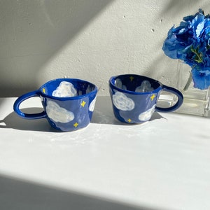 PREORDER:midnight skies mug-handmade ceramic mug,handmade aesthetic mug,handpainted mug,ceramic mug,cloud mug,aesthetic handmade mug,mug