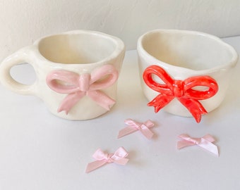 PREORDER: handmade ceramic bow mug-cute handmade mug-bow mug-cute bow stuff-cute kitchenware-mug gift-handmade ceramic mug-coquette mug-mug