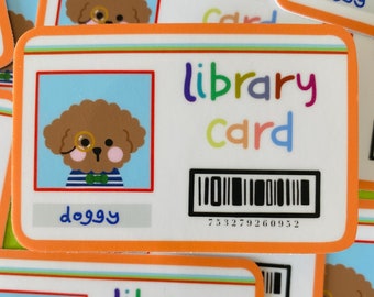 doggy library card sticker // cute dog sticker, funny dog sticker, weatherproof dog sticker, kawaii dog sticker, unique dog sticker