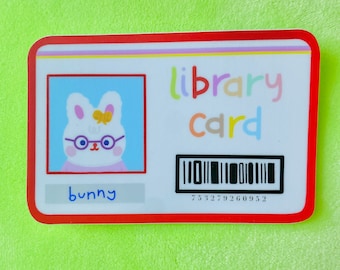 bunny library card sticker //cute bunny sticker,funny bunny sticker, weatherproof sticker, kawaii bunny sticker, unique bunny sticker