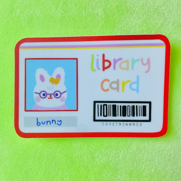 bunny library card sticker //cute bunny sticker,funny bunny sticker, weatherproof sticker, kawaii bunny sticker, unique bunny sticker