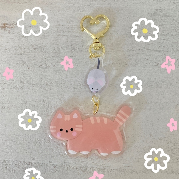 cat and mouse cute acrylic keychain,cute cat keychain,cute acrylic charm,cute cat charm,kawaii acrylic keychain, cute keychain,cat keychain