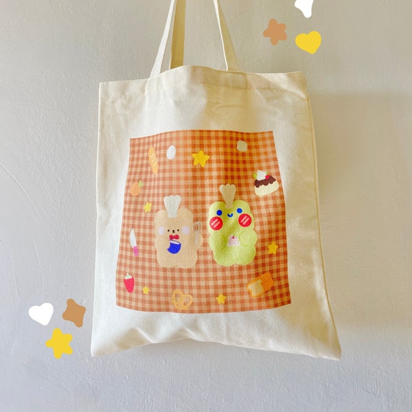 chef bakery buds bag canvas tote bag-cute tote bag,kawaii tote bag,cute canvas bag,kawaii canvas bag,cute grocery bag,cute frog tote bag