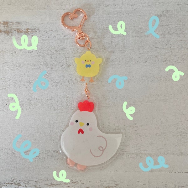 cute hen and chick cute acrylic keychain,cute chicken keychain,cute acrylic charm,cute chicken charm,kawaii acrylic keychain, cute keychain