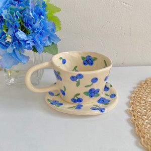 PREORDER: blueberry blues handmade ceramic mug-clay mug handmade,handmade coffee mug,aesthetic mug,modern coffee mug,cute mug,blueberry mug