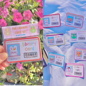 La tarjeta de la biblioteca Set-library card sticker-library stationery-library lover gift-cute book gift-book lover gift-cute sticker pack,frog stuff