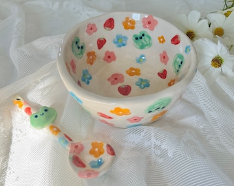 PREORDER: froggy's garden handmade ceramic bowl and matching spoon-handmade ceramic bowl-ceramic bowl-handmade ceramics-fruit bowl-handmade