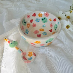 PREORDER: froggy's garden handmade ceramic bowl and matching spoon-handmade ceramic bowl-ceramic bowl-handmade ceramics-fruit bowl-handmade