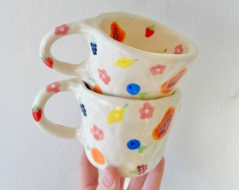 PREORDER:cute fruit handmade ceramic mug-handmade ceramic mug,fruit mug,handmade mug,cute handmade mug,cute pottery mug,summer mug,cute mug