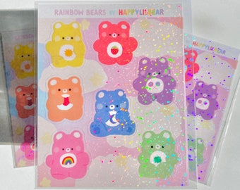 orsi arcobaleno foglio adesivi glitter-foglio adesivo carino-foglio adesivo orso-foglio adesivo kawaii-foglio adesivo coreano-foglio adesivo estetico