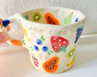 PREORDER: fruits handmade ceramic mug-fruits mug-handmade ceramic mug-fruits cup-handmade clay mug-cute ceramic mug-aesthetic mug-fruit bowl