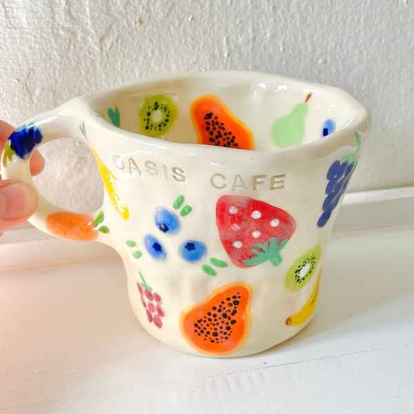 PREORDER: fruits handmade ceramic mug-fruits mug-handmade ceramic mug-fruits cup-handmade clay mug-cute ceramic mug-aesthetic mug-fruit bowl