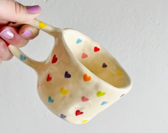 PREORDER:colorful love hearts handmade ceramic mug,cute handmade mug,handmade mug,gift for her,handmade clay mug,handmade ceramic mug,mugs