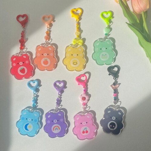 Beaded Rainbow Bear Acrylic Keychaincute Beaded Etsy
