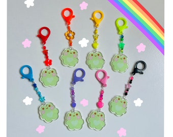 beaded rainbow frogs acrylic keychain-cute beaded keychain-aesthetic beaded keychain-nostalgic keychain-pretty beaded keychain-cute keychain