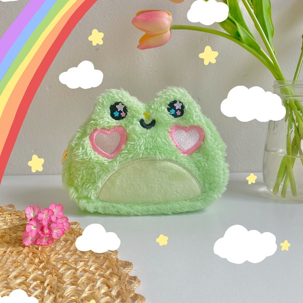 The Froggy Pouch-froggy bag-frog bag-frog purse-women plush bag-cute frog plush-frog plushie-cute makeup bag-frog wallet-frog animal plush