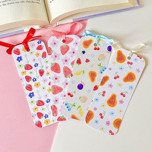 fruit bookmark-flower bookmark-floral bookmark-handmade bookmark-bookmark with bow- book lover gift-cute bookmark-book gift-strawberry book