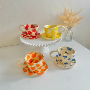 PREORDER:fruit handmade mug-clay mug handmade,handmade coffee mug,aesthetic mug,cute mug,strawberry mug,handmade clay mug,mug,ceramic mug image 2