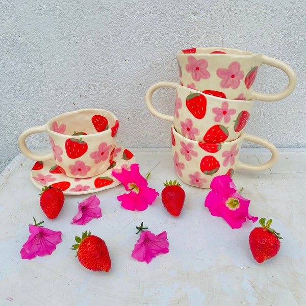 PREORDER:strawberry fields handmade ceramic mug-clay mug handmade,handmade coffee mug,aesthetic mug,modern coffee mug,pretty clay mug,mug
