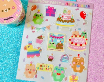 birthday party sticker sheet-cute sticker sheet-bear sticker sheet-kawaii sticker sheet-birthday sticker sheet-birthday sticker-frog sticker