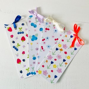 fruit bookmark-flower bookmark-floral bookmark-handmade bookmark-bookmark with bow- book lover gift-cute bookmark-book gift-strawberry book