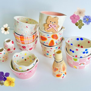 PREORDER: cute various matcha bowls-cute matcha bowl-handmade matcha bowl-handpainted matcha bowl-ceramic matcha bowl-matcha ceramics-matcha