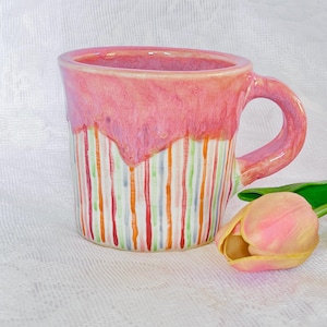 PREORDER: summertime stripes handmade ceramic mug-handmade clay mug-stripe mug handmade-cute striped mug-pink glazed mug-mug for her-mug her